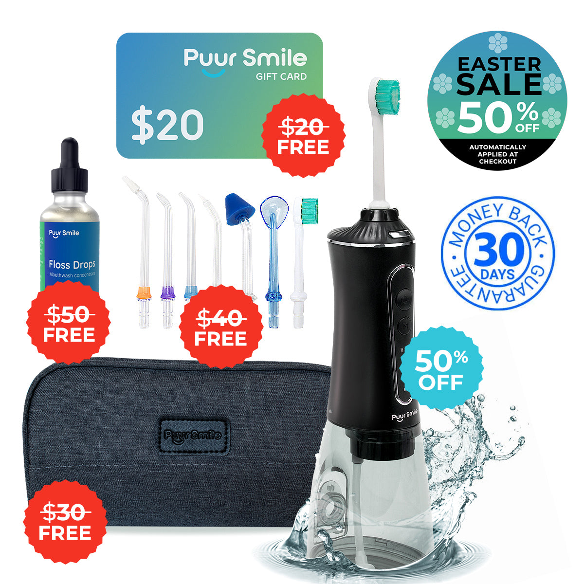 PUURSMILE WATER FLOSSER - 50% OFF EASTER SALE + 4 FREE GIFTS (WORTH $140)