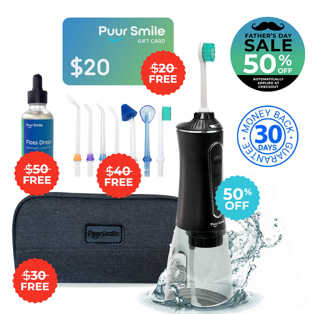 PUURSMILE WATER FLOSSER - 50% OFF FATHER'S DAY SALE + 4 FREE GIFTS (WORTH $140)