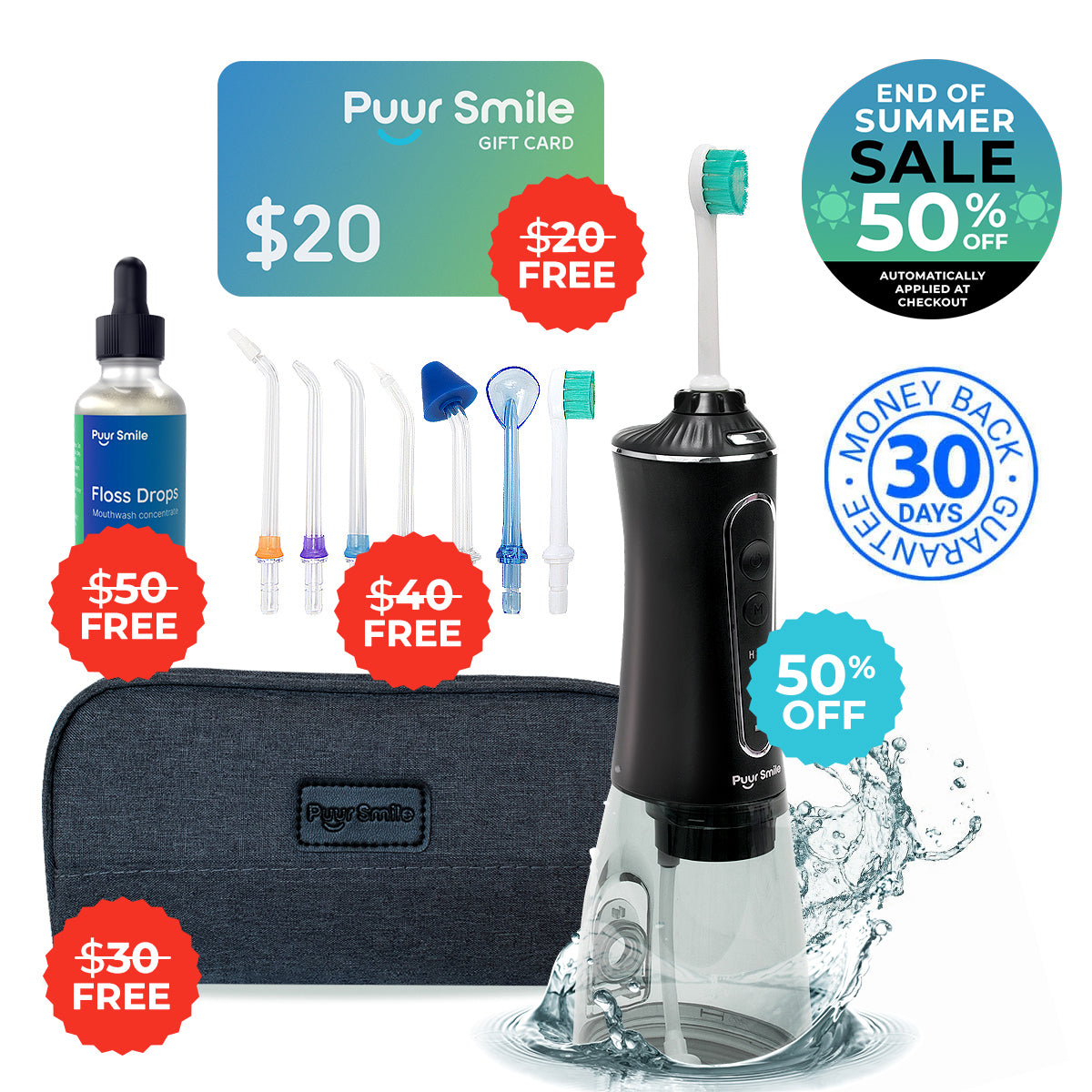 PUURSMILE WATER FLOSSER - 50% OFF END OF SUMMER SALE + 4 FREE GIFTS (WORTH $140)