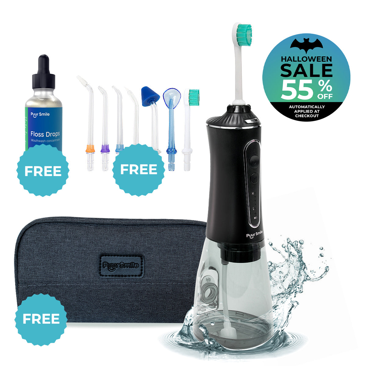 PUURSMILE WATER FLOSSER - 55% OFF HALLOWEEN SALE + 3 FREE GIFTS (WORTH $120)