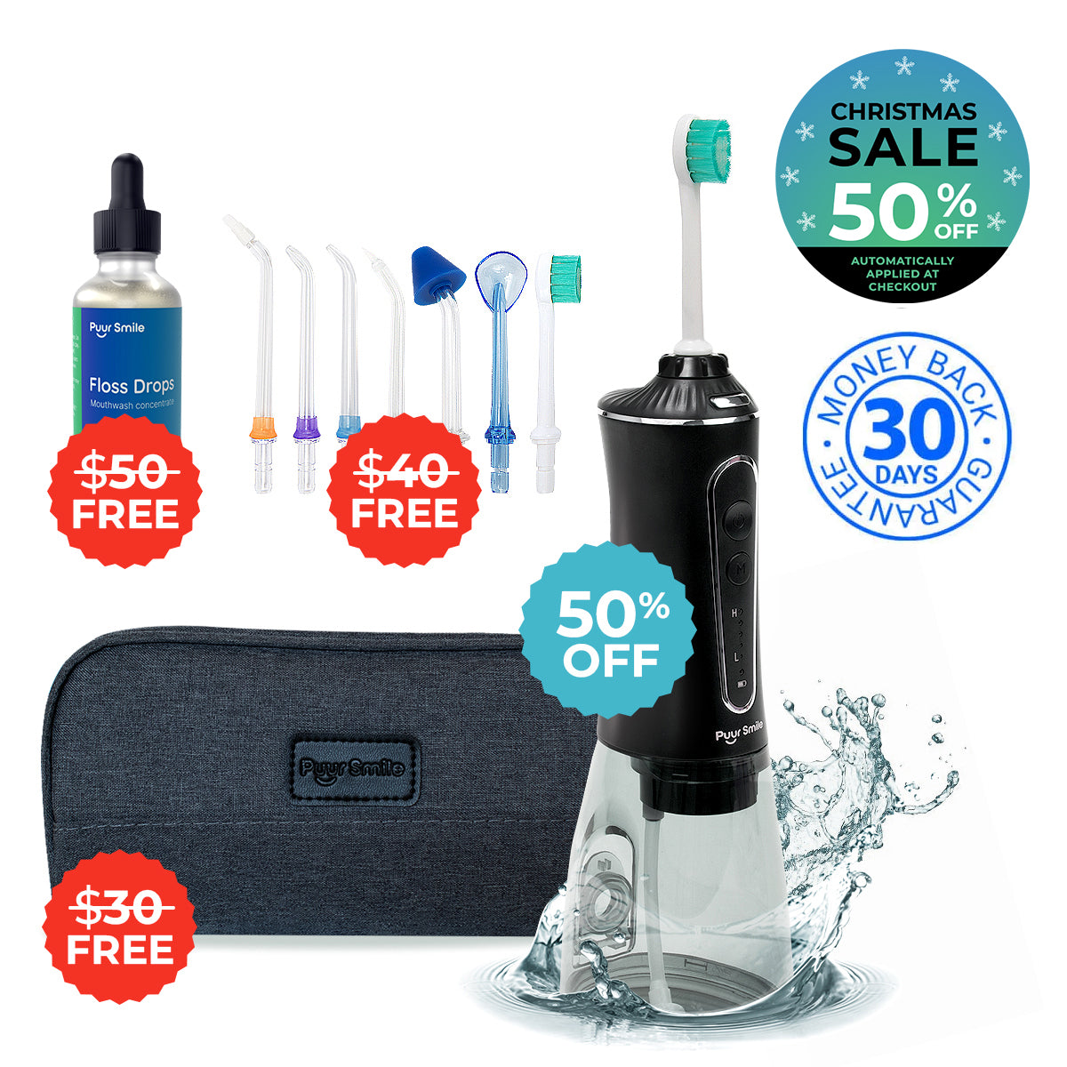 PUURSMILE WATER FLOSSER - 50% OFF CHRISTMAS SALE + 3 FREE GIFTS (WORTH $120)