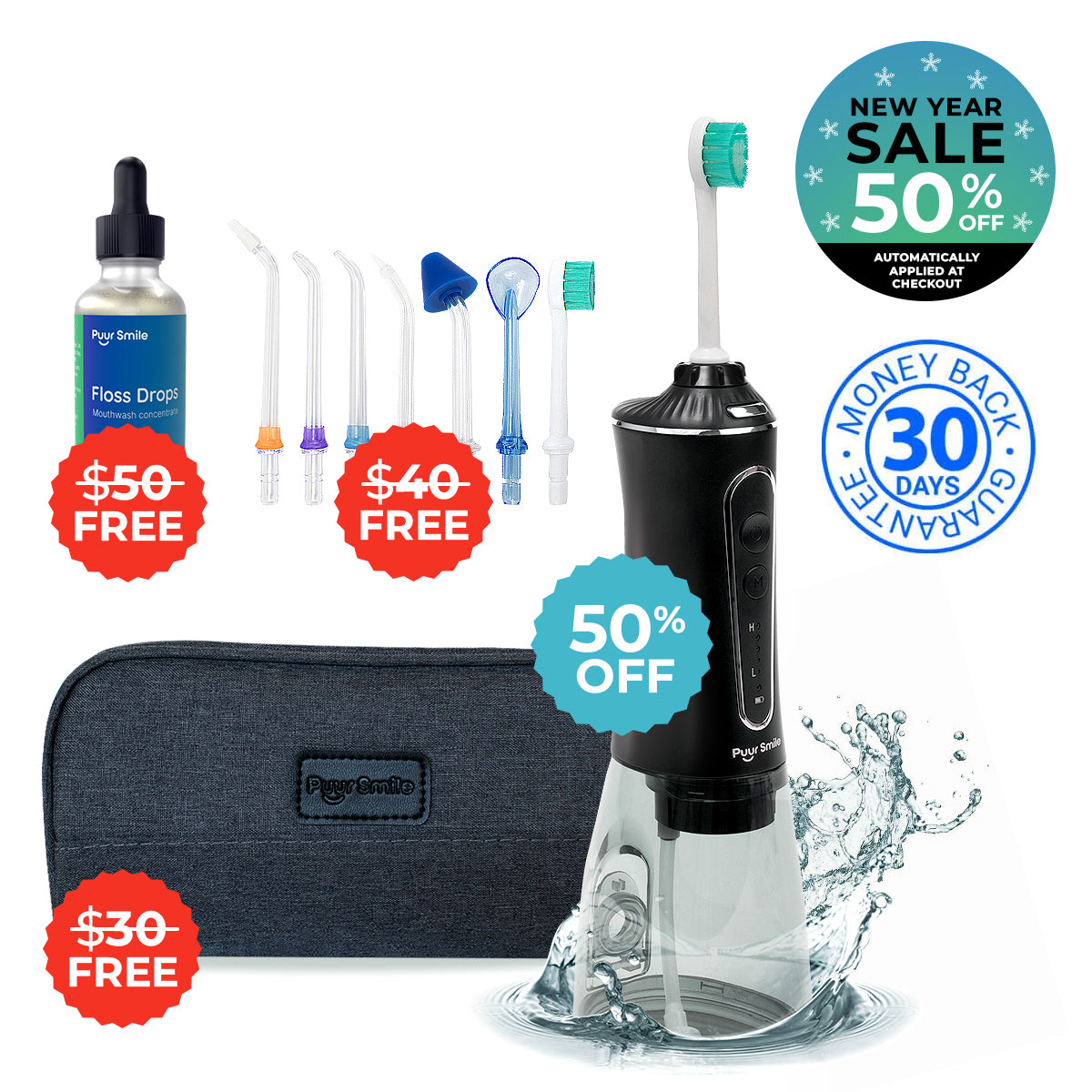 PUURSMILE WATER FLOSSER - 50% OFF NEW YEAR SALE + 3 FREE GIFTS (WORTH $120)