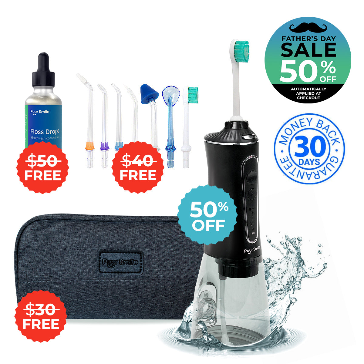 PUURSMILE WATER FLOSSER - 50% OFF FATHER'S DAY SALE + 3 FREE GIFTS (WORTH $120)
