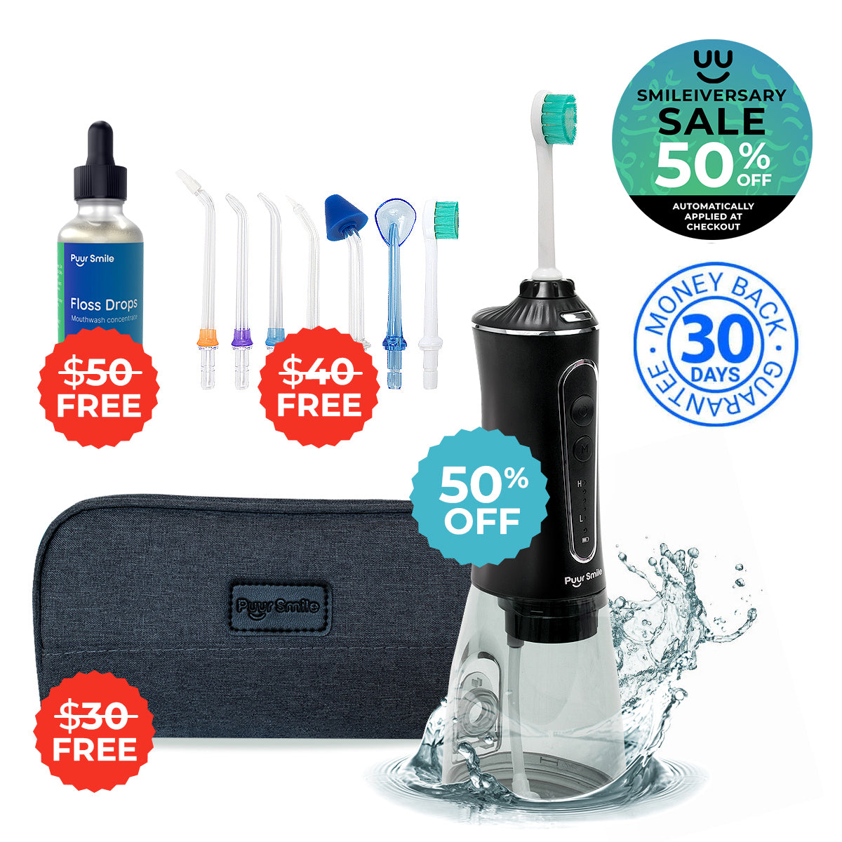 PUURSMILE WATER FLOSSER - 50% OFF SMILEIVERSARY SALE + 3 FREE GIFTS (WORTH $120)