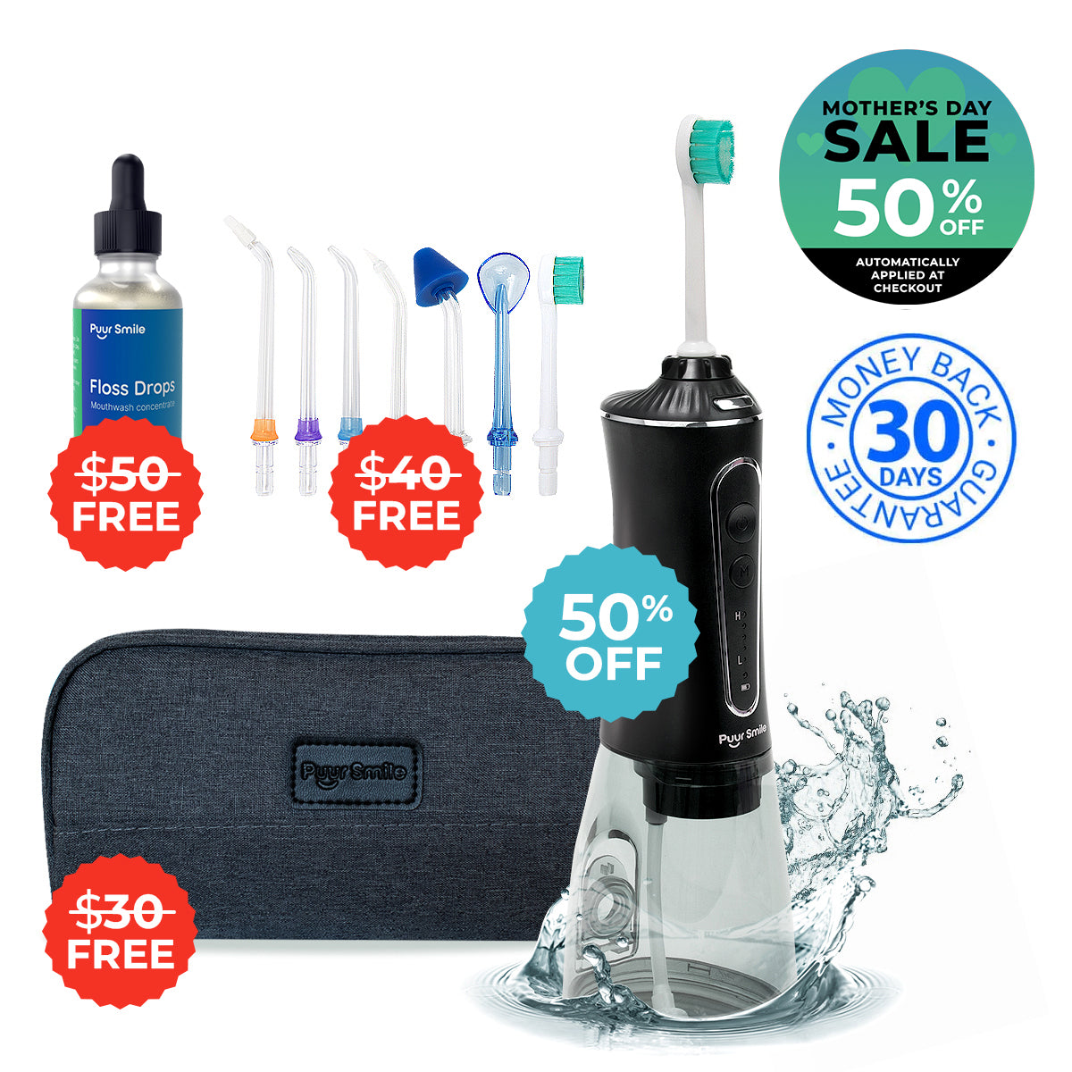 PUURSMILE WATER FLOSSER - 50% OFF MOTHER'S DAY SALE + 3 FREE GIFTS (WORTH $120)