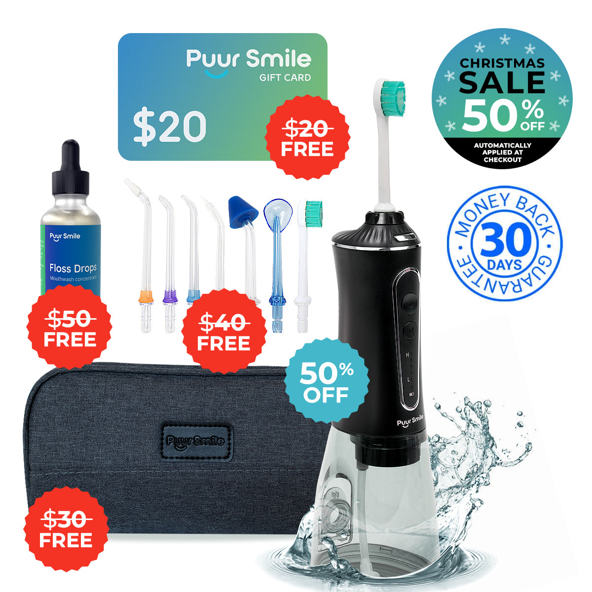 PUURSMILE WATER FLOSSER - 50% OFF CHRISTMAS SALE + 4 FREE GIFTS (WORTH $140)