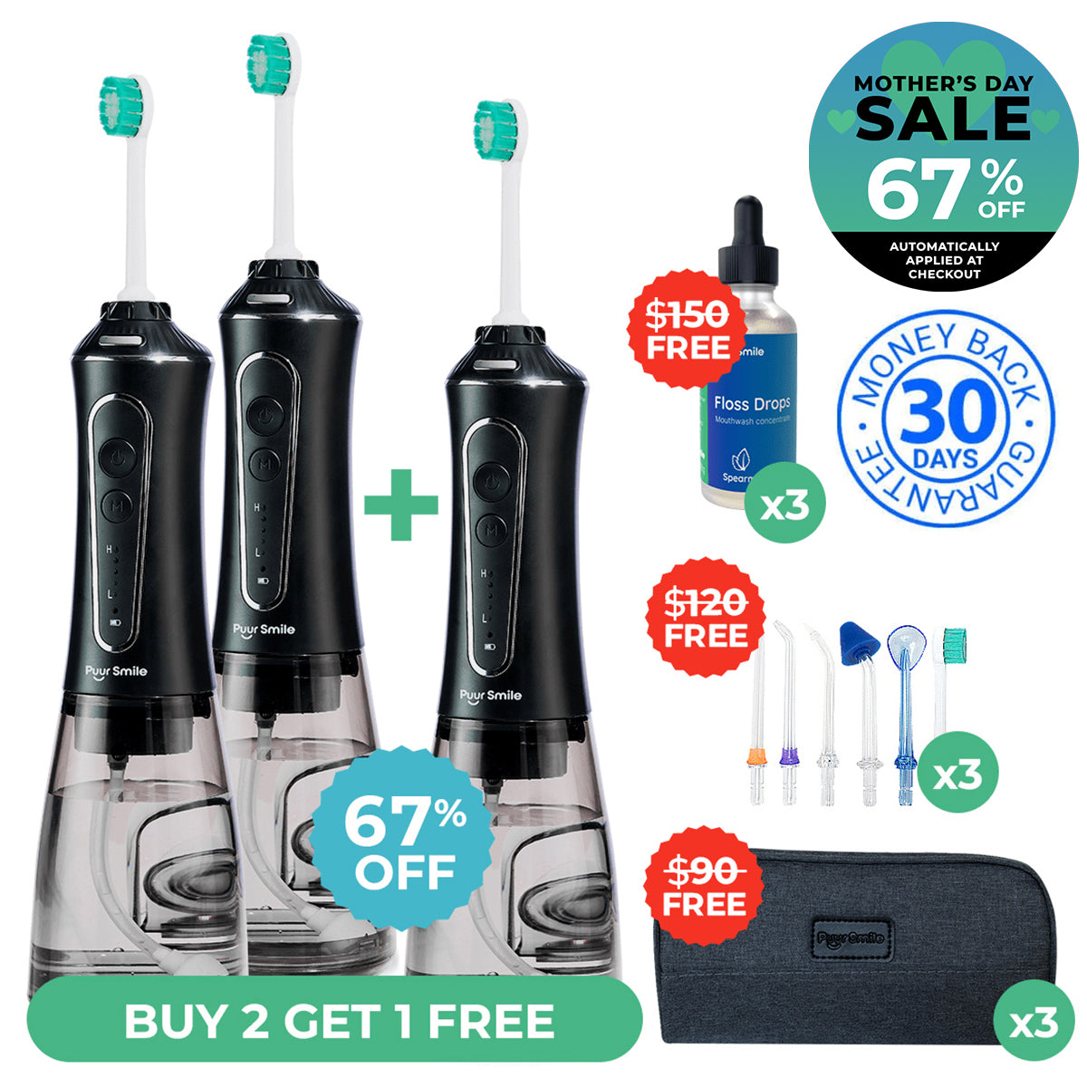 PUURSMILE WATER FLOSSER - UP TO 70% OFF MOTHER'S DAY SALE + 3 FREE GIFTS (WORTH $120)