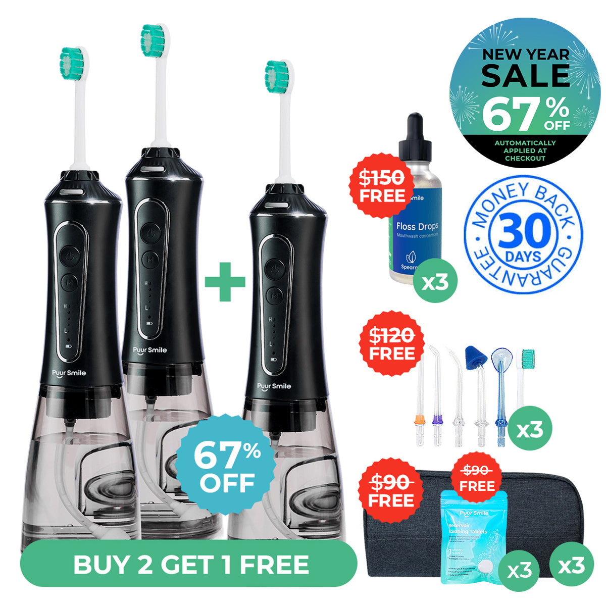 PUURSMILE WATER FLOSSER - 55% OFF NEW YEAR SALE + 4 FREE GIFTS (WORTH $150)