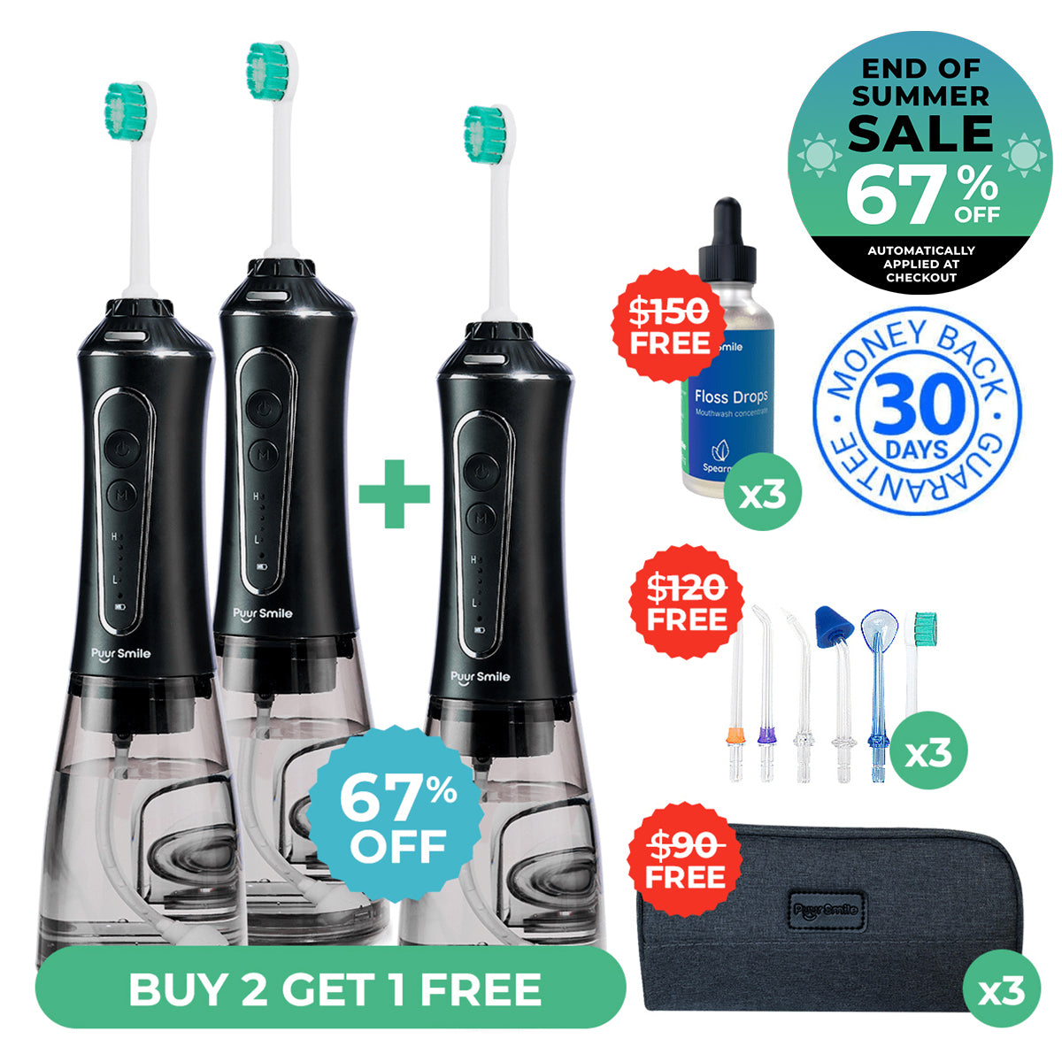 PUURSMILE WATER FLOSSER - 50% OFF END OF SUMMER SALE + 3 FREE GIFTS (WORTH $120)