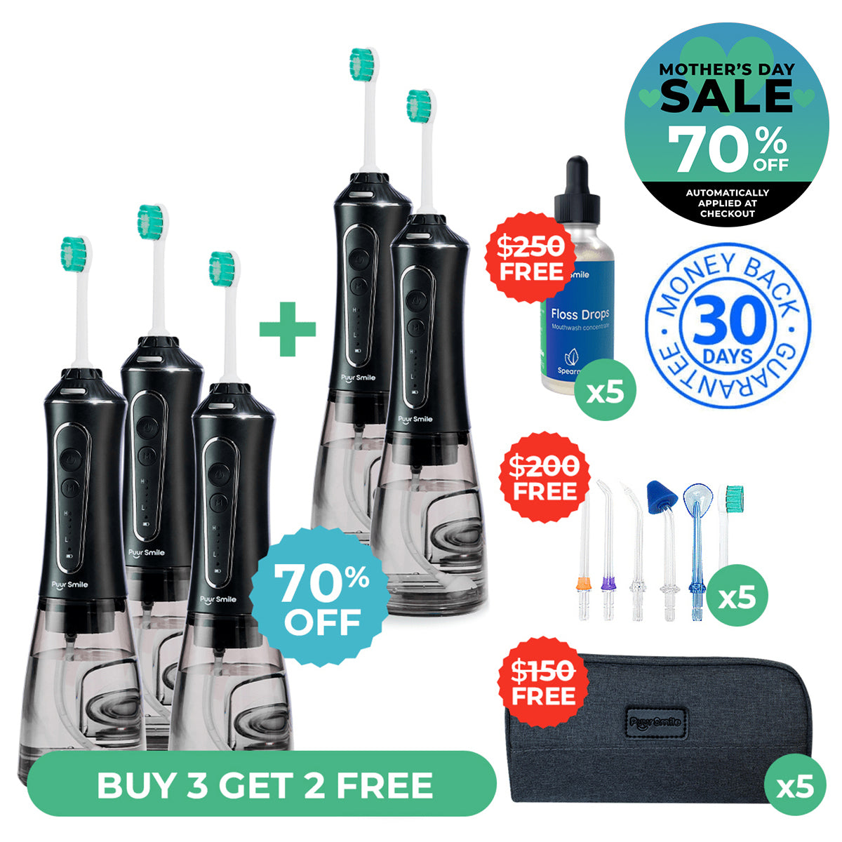 PUURSMILE WATER FLOSSER - UP TO 70% OFF MOTHER'S DAY SALE + 3 FREE GIFTS (WORTH $120)