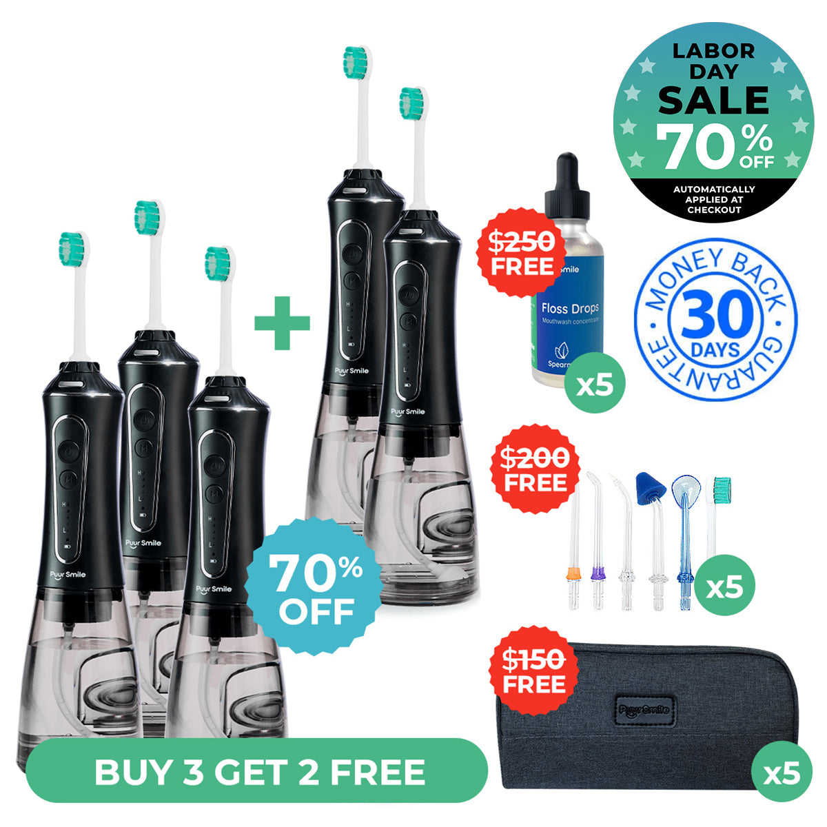 PUURSMILE WATER FLOSSER - 50% OFF LABOR DAY SALE + 3 FREE GIFTS (WORTH $120)